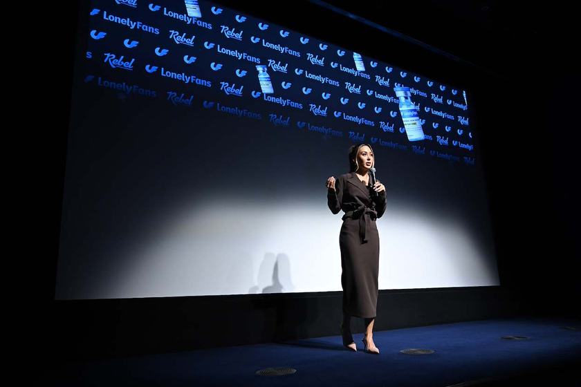 On stage at the Lonely Fans screening — global screening tour